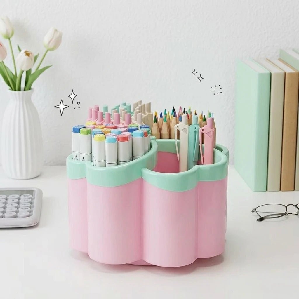 organisateur compartiments papeterie rose violet blanc moderne mignon floral plastique lisse
