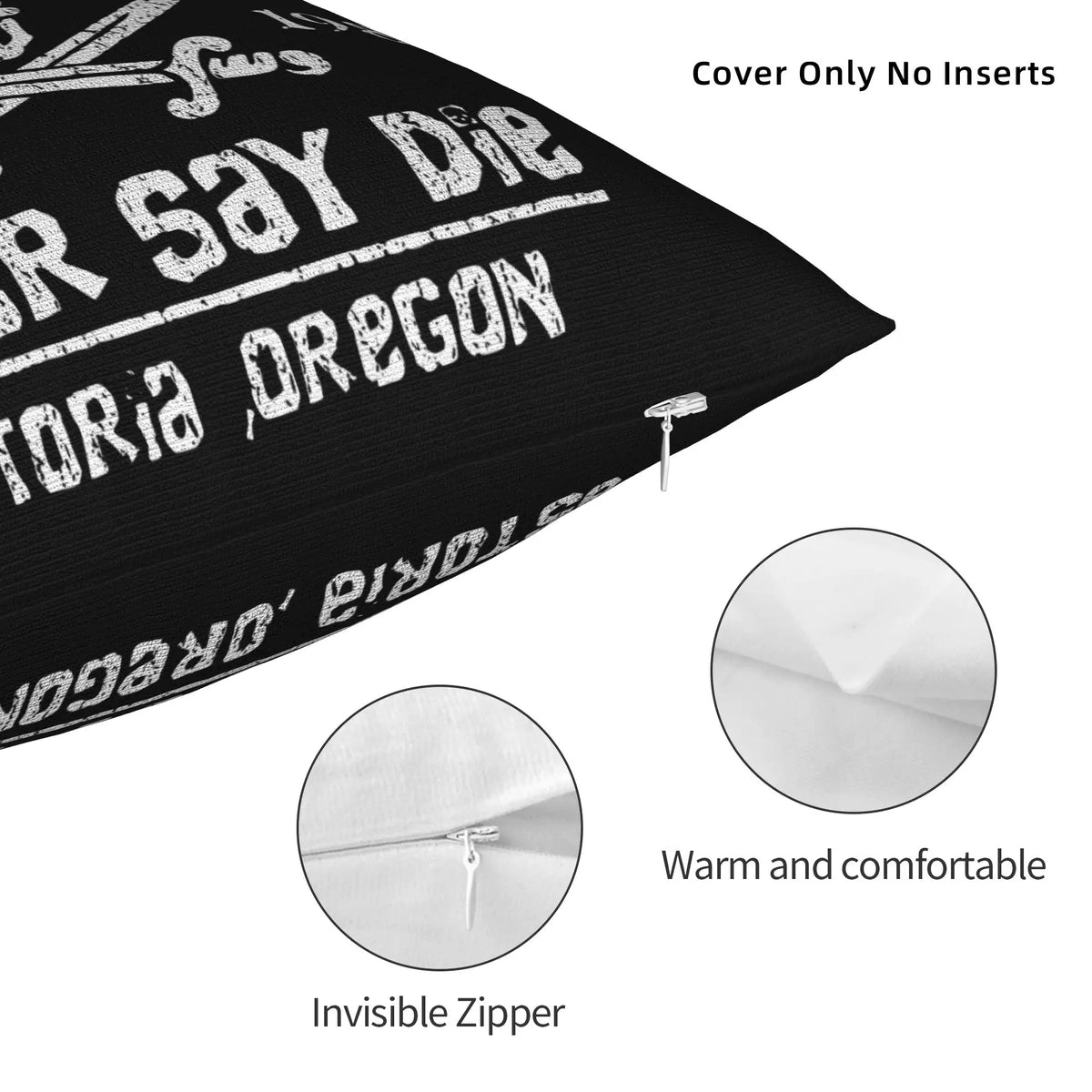 taie d'oreiller crâne goonies sabres vintage noir zip invisible 18x18in polyester lit