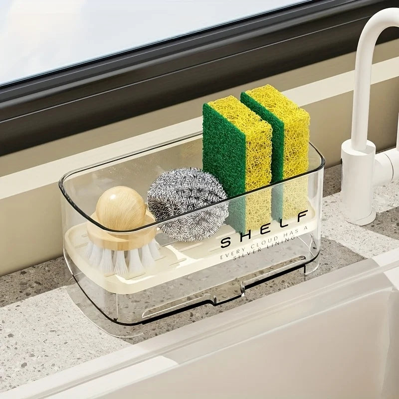 étagère cuisine transparente moderne clips brosse gant nettoyage rangement multifonctionnels