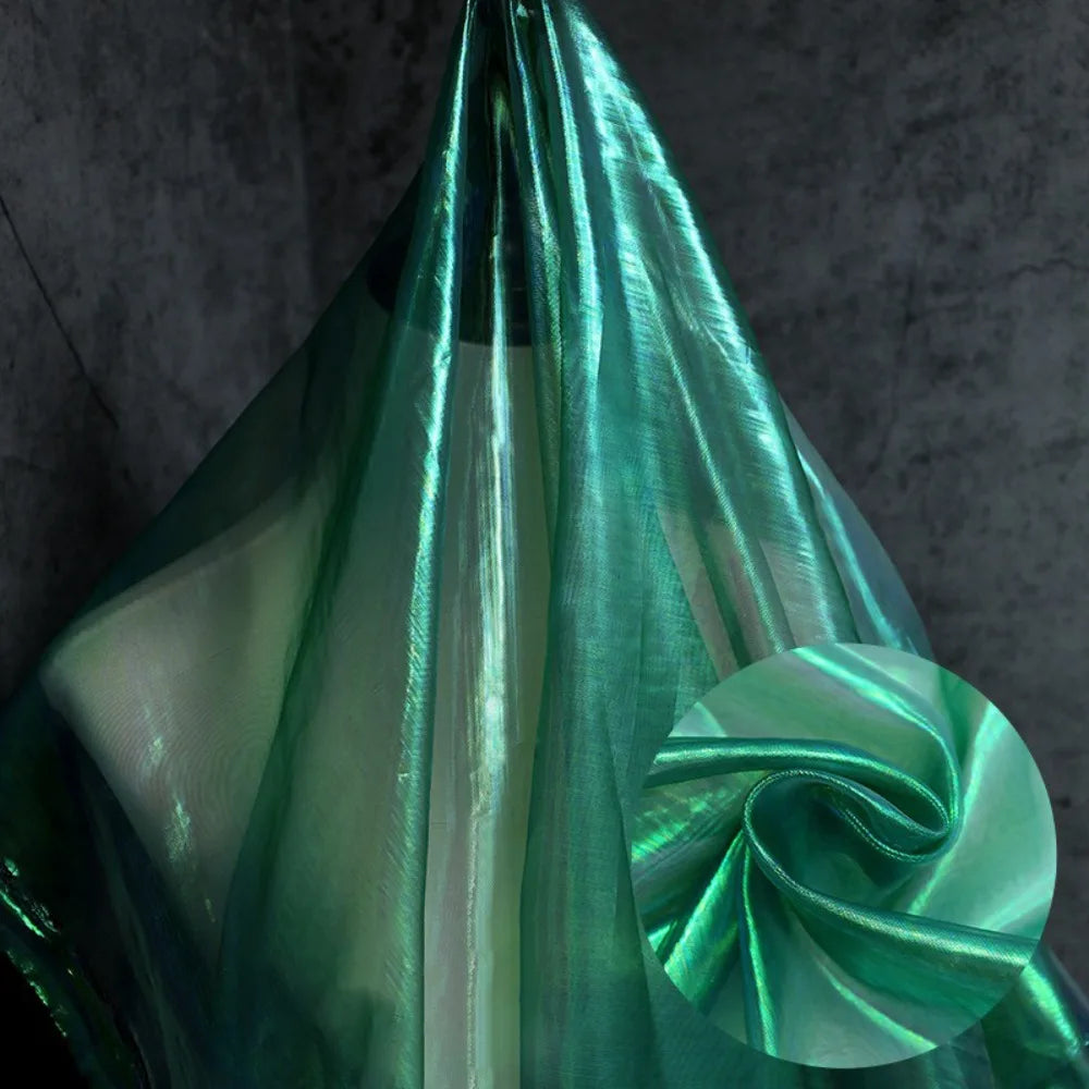 tissu organza holographique brillant rose violet bleu vert translucide moderne élégant polyester