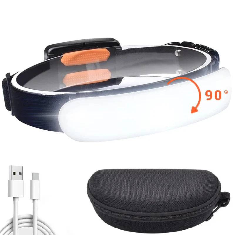 lampe frontale rechargeable led noir blanc angle réglable étanche mode gradation camping pêche chasse