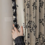 rideau moderne beige noir motif fleurs feuilles opaque salon chambre salon élégant tissu polyester