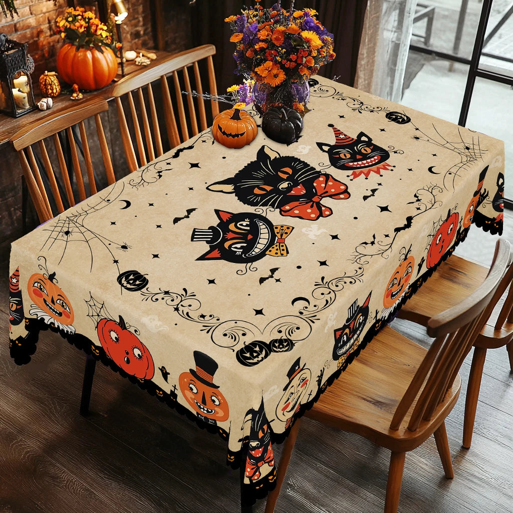 nappe halloween citrouille chat noir festive imperméable machine réutilisable extérieur mariage fête