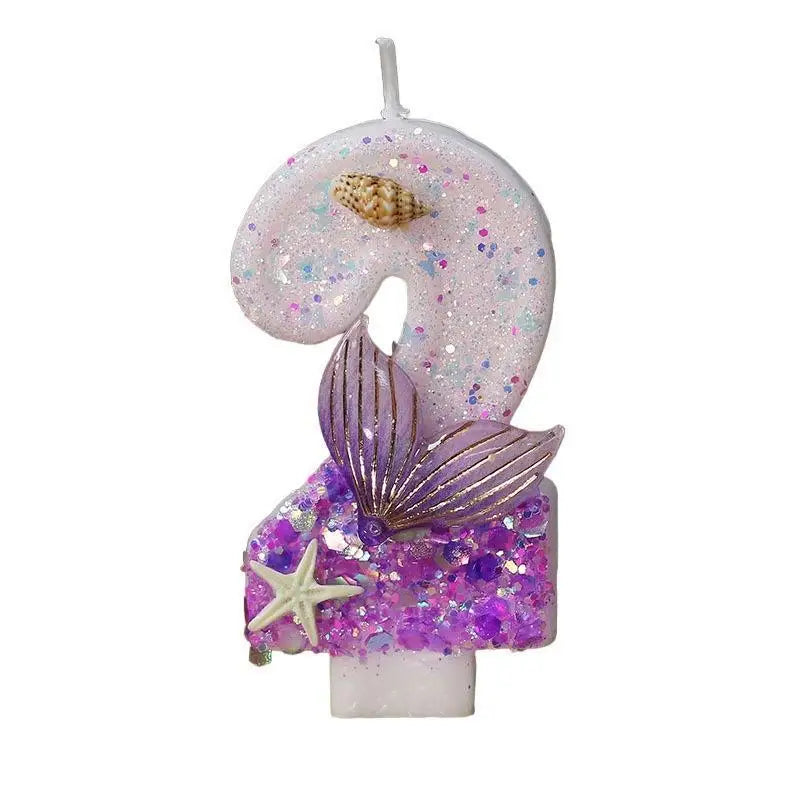 bougies anniversaire forme chiffre violet blanc doré étoile sirène mer décorative adhésive pailletée transparente