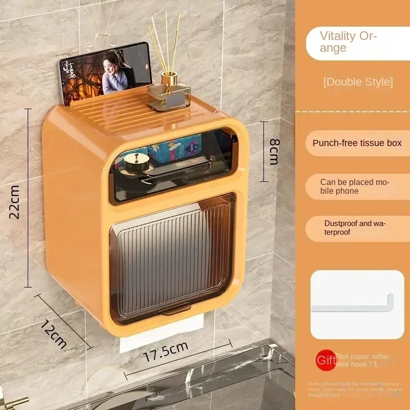 boîte mouchoirs murale transparente moderne adhésive blanche orange papier toilette smartphone diffuseur huiles essentielles