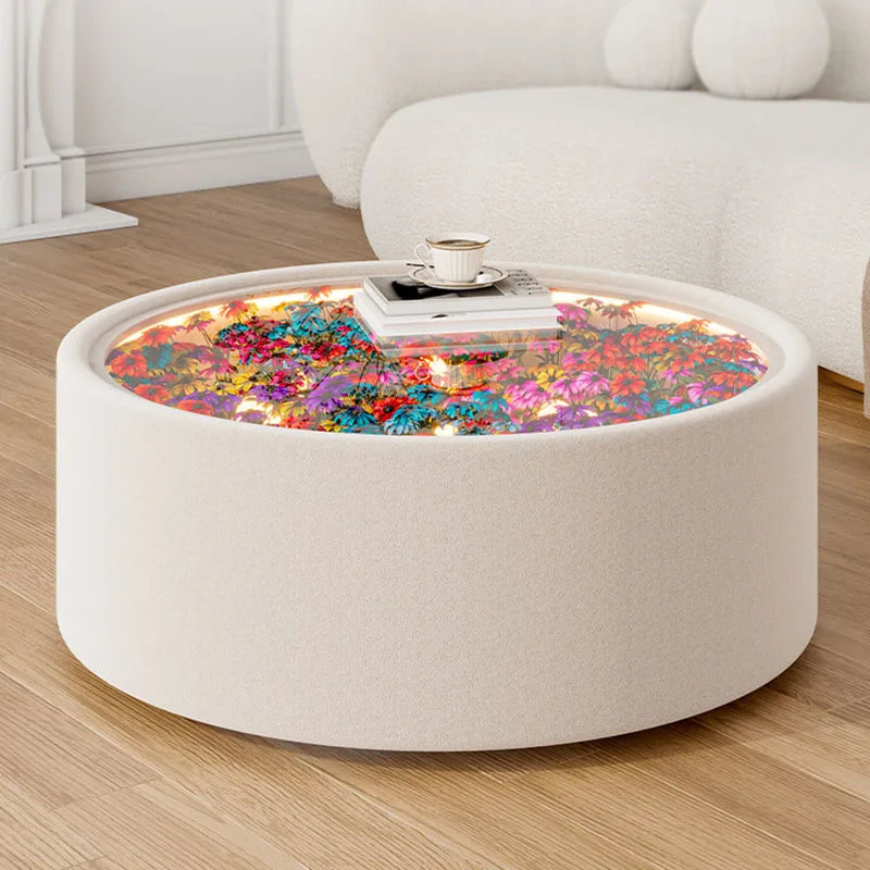 table basse moderne verre transparent motif floral couleur beige table salon contemporaineDecorationMinimalisteFlorale