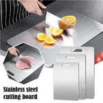 planche découper rectangulaire argentée lisse poignées intégrées utilitaire cuisine découpe fruits viande environnementALE