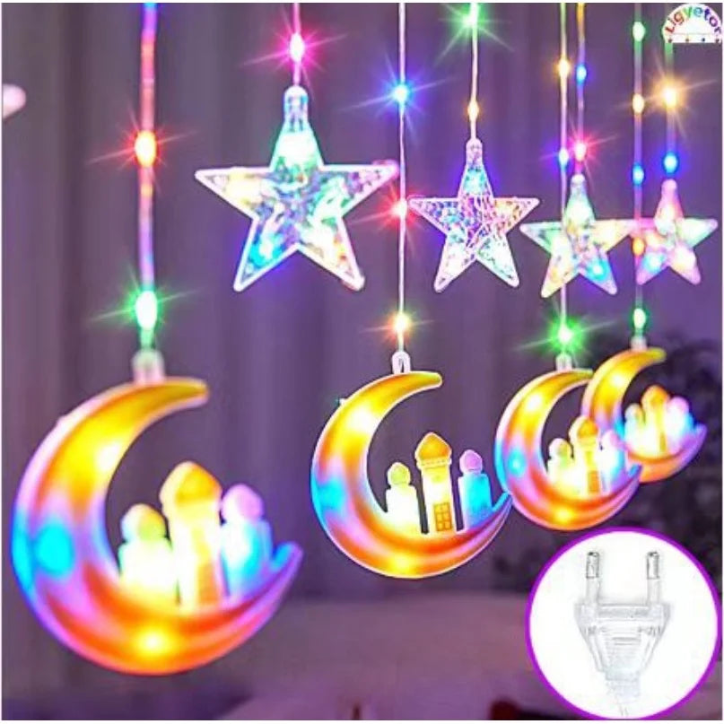 guirlande lumineuse multicolore mosaïque étoiles lunes mosquée décoration aïd intérieur extérieur