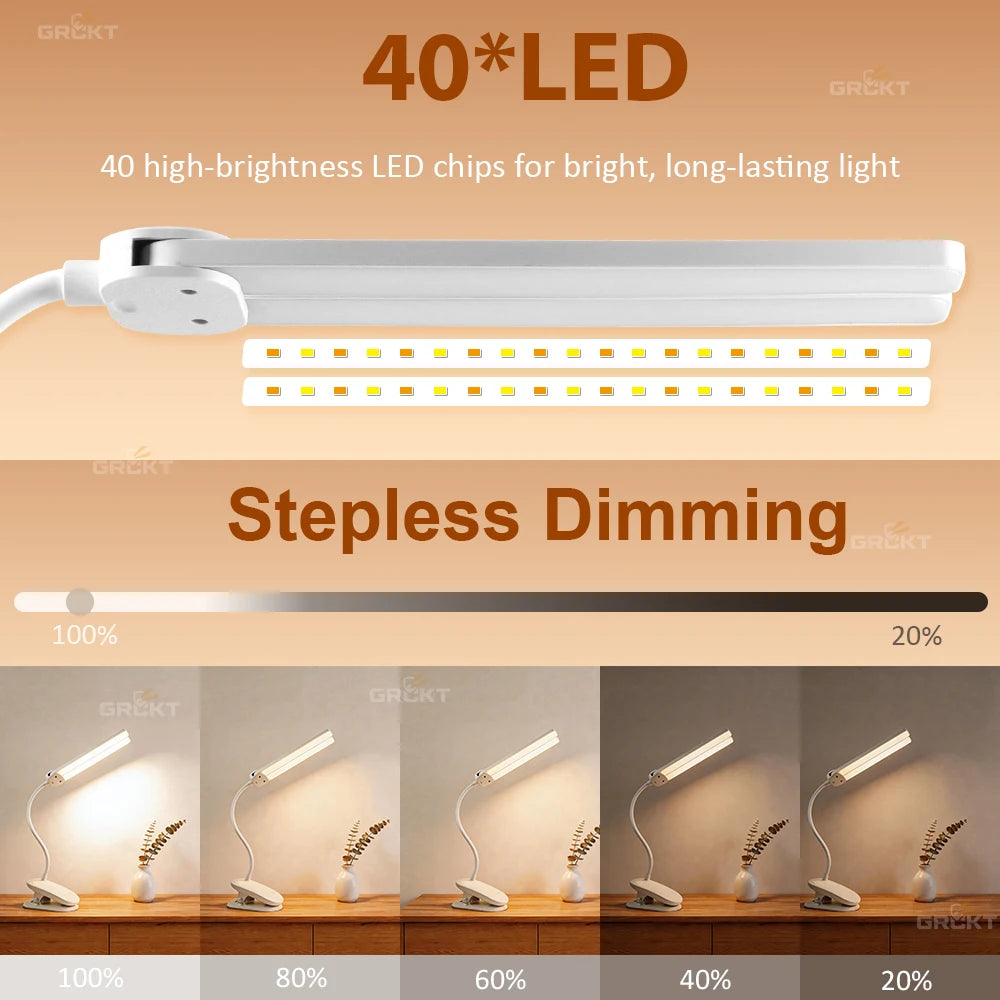 lampe led rechargeable 40 led pinces moderne interrupteur tactile charge usb blanc lisse