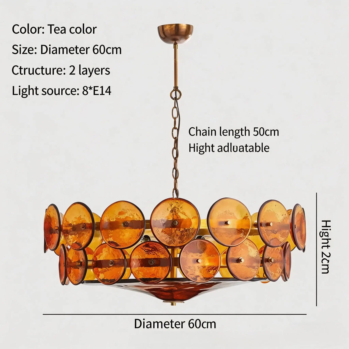 suspension lumineuse moderne élégante verre orange rond translucide chaîne métallique