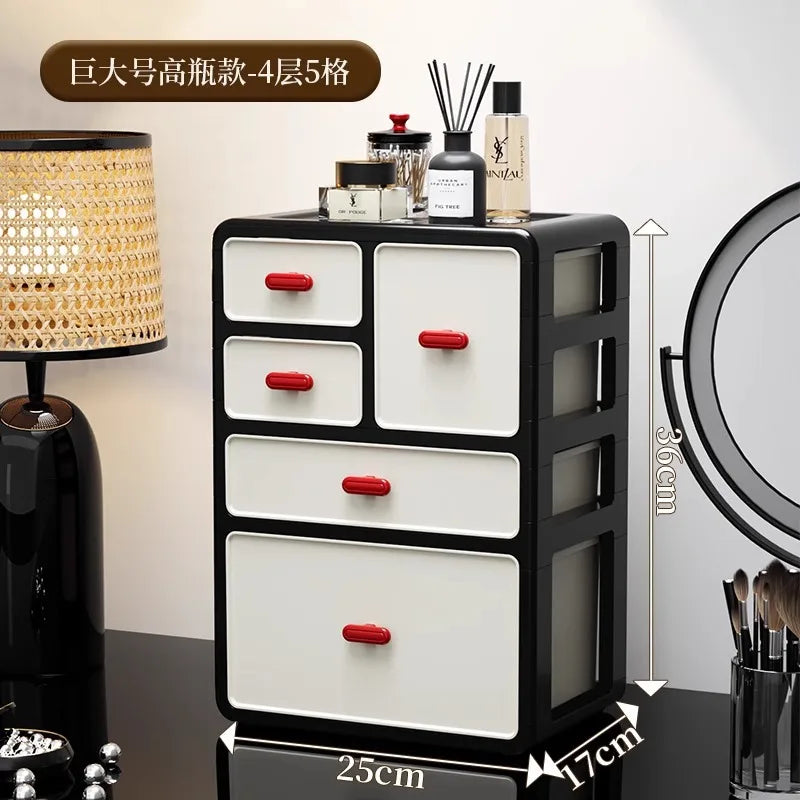 boîte maquillage moderne boîtes rangement noires blanches rouges poignées motifs géométriques