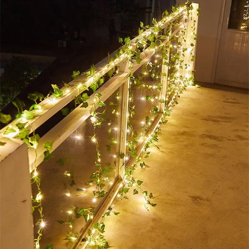 guirlande lumineuse feuilles vertes lumières blanches ivy artificielle led vacances moderne décoration maison mariage