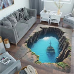 tapis moderne 3d roches eau bleu gris blanc noir salon chambre salle bain