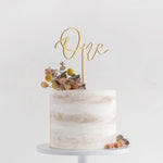 décoration gâteau bois lettre One ornement festif élégant pique anniversaire mariage baptême