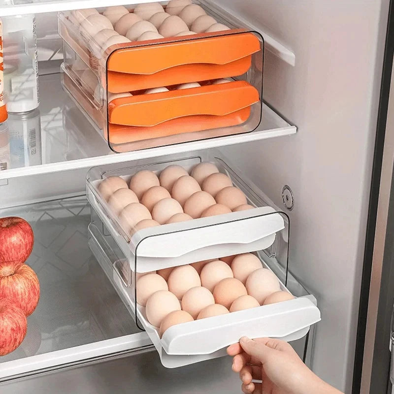 boîte œufs transparente moderne 18 compartiments poignée blanc orange plastique réutilisable