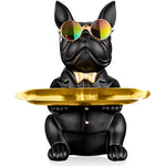 Statue bouledogue français plateau à clés en résine noire - Décoration d'entrée