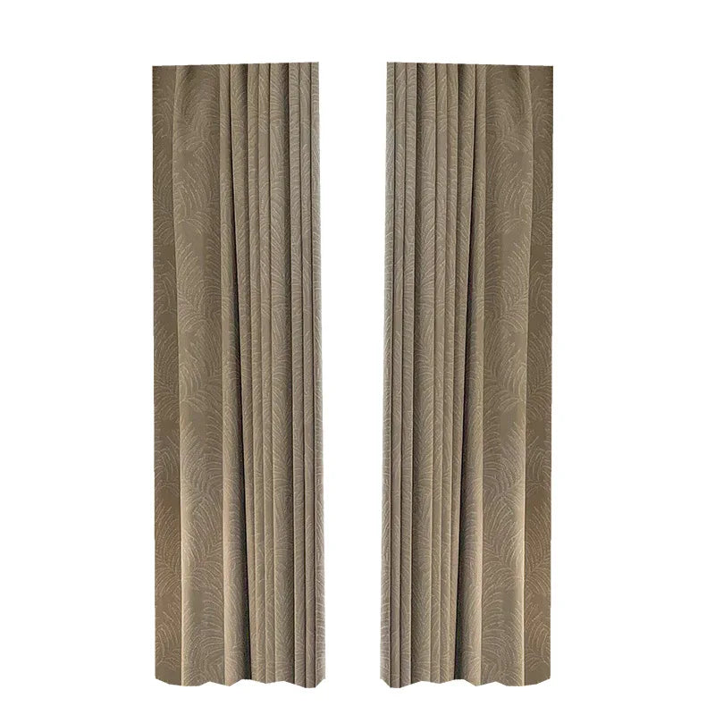 rideau gris clair classique motif feuilles stylisées opaque anneaux salon chambre