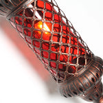 lampe suspendue vintage bronze rouge maille métallique chaîne restaurant chambre couloir motifs géométriques