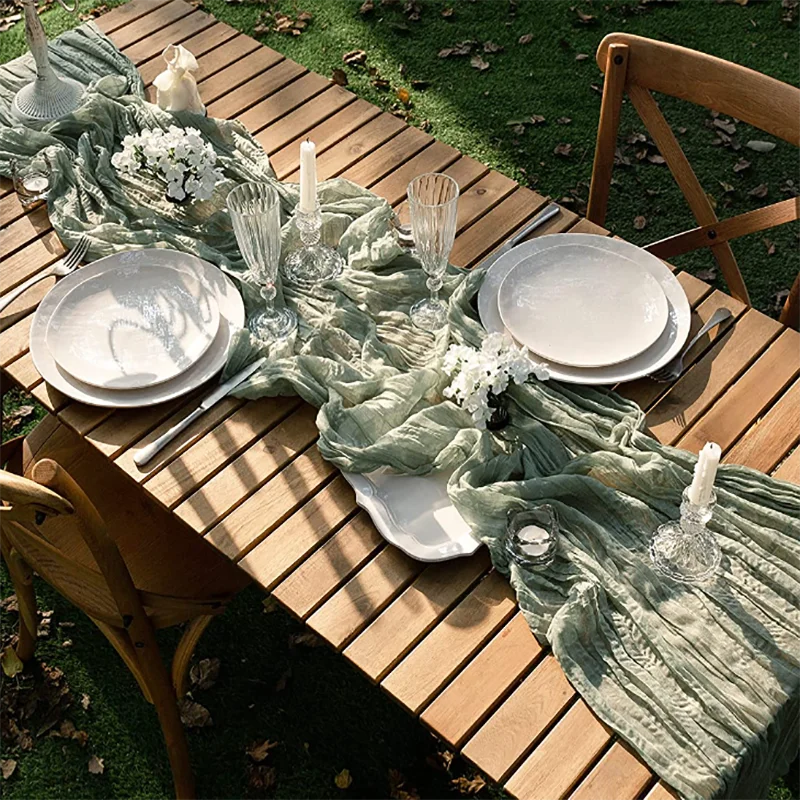 chemin table plissé vert olive décoratif mariage fête banquet table banquet élégant