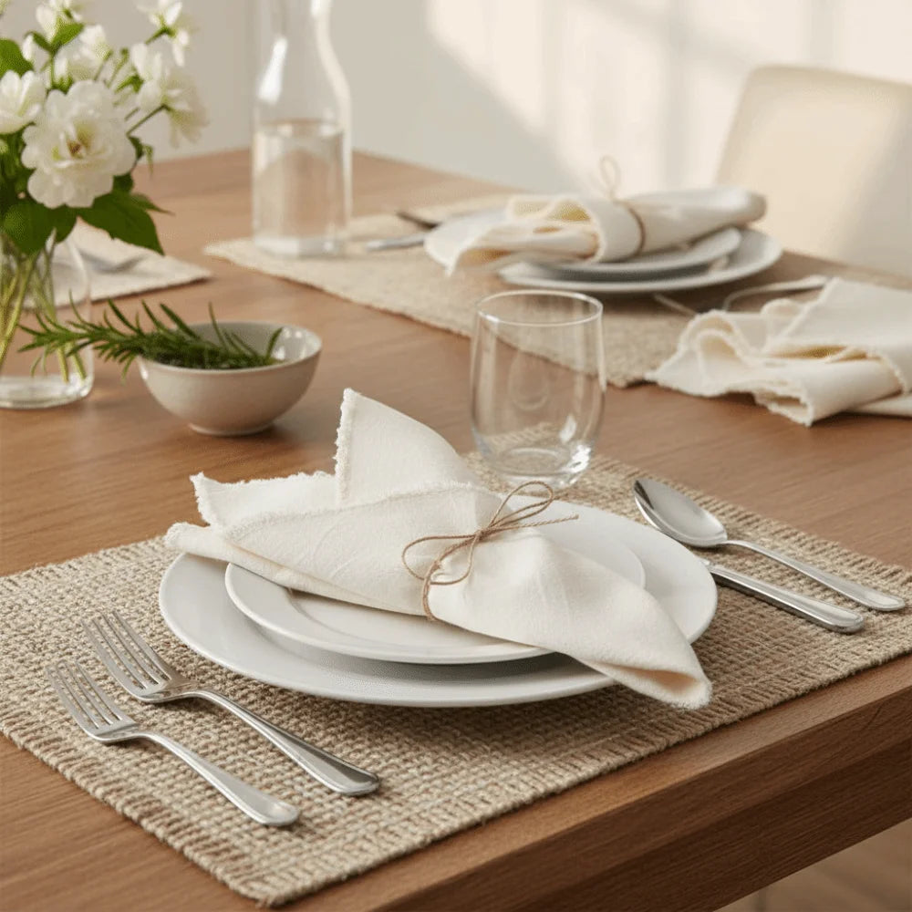serviettes coton lin couleur blanc vert olive beige rose texture naturelle rustique classique