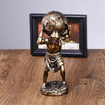statue grecque atlas résine bronze doré détail homme globe terrestre décor maison