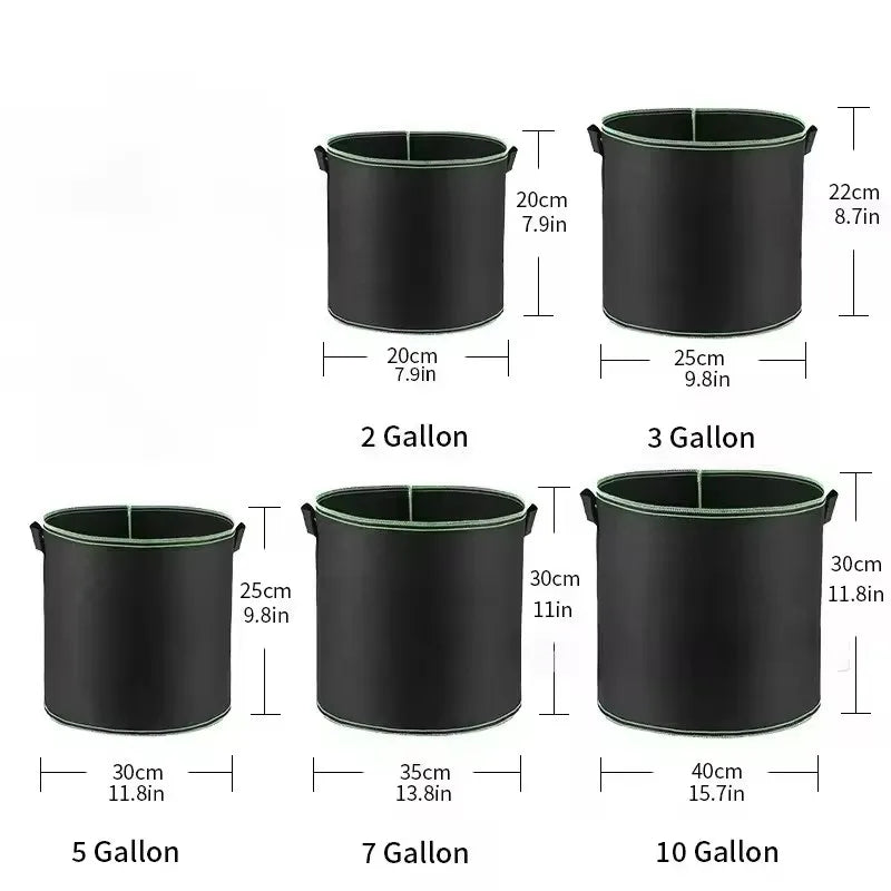 pots fleurs tissu non tissé noir vert modernes poignées 10 gallons