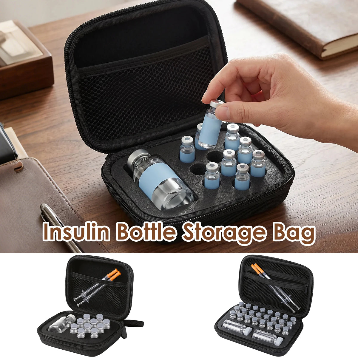 sac rangement bouteilles insuline oxford noir utilitaire voyage 24 bouteilles 3ml bouteilles 30ml