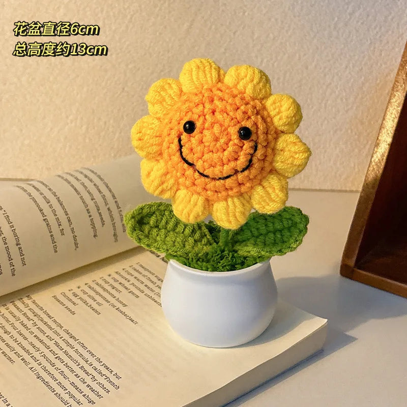 fleurs artificielles tricotées tournesol soie mixte couleurs vase blanc décoration intérieure créative artisanale