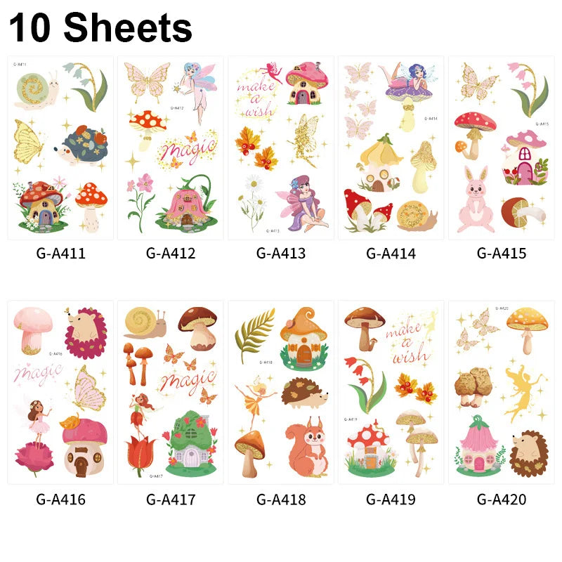stickers temporaires multicolores fées forêt animaux dessin animé adhésif écolier fête anniversaire