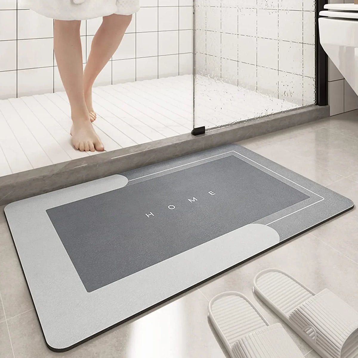 tapis bain gris moderne antidérapant texte bathroom salle bain douche