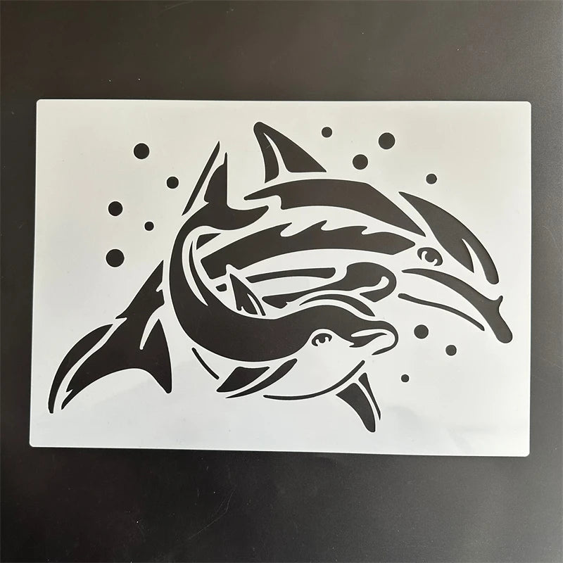 peinture murale dauphin floral gabarit adhésif transparent moderne blanc noir 21x297cm
