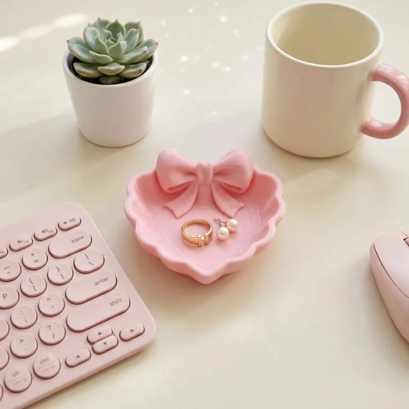 rangement bijoux forme cœur motif vague nœud papillon relief décoratif mignon féminin plateau plastique