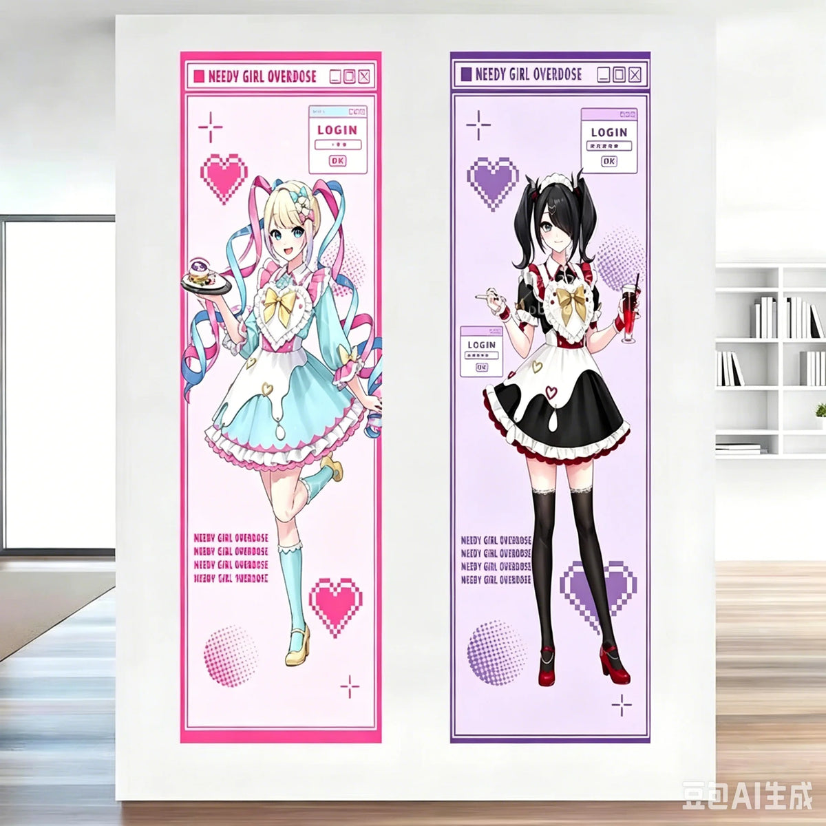 poster mural anime illustration fille costumes servant NEEDY GIRL OVERDOSE LOGIN violet rose noir