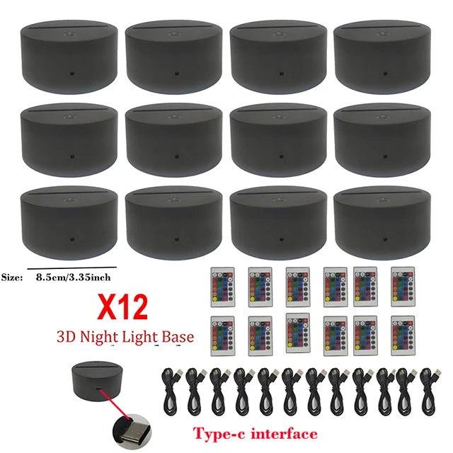 base lampe nuit 3d cracked noir moderne télécommande câble usb batteries aa led veilleuse