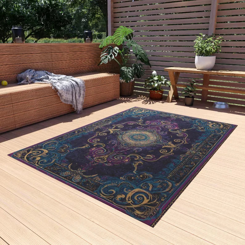 tapis violet moderne motifs floraux salon chambre 80x120cm polyester