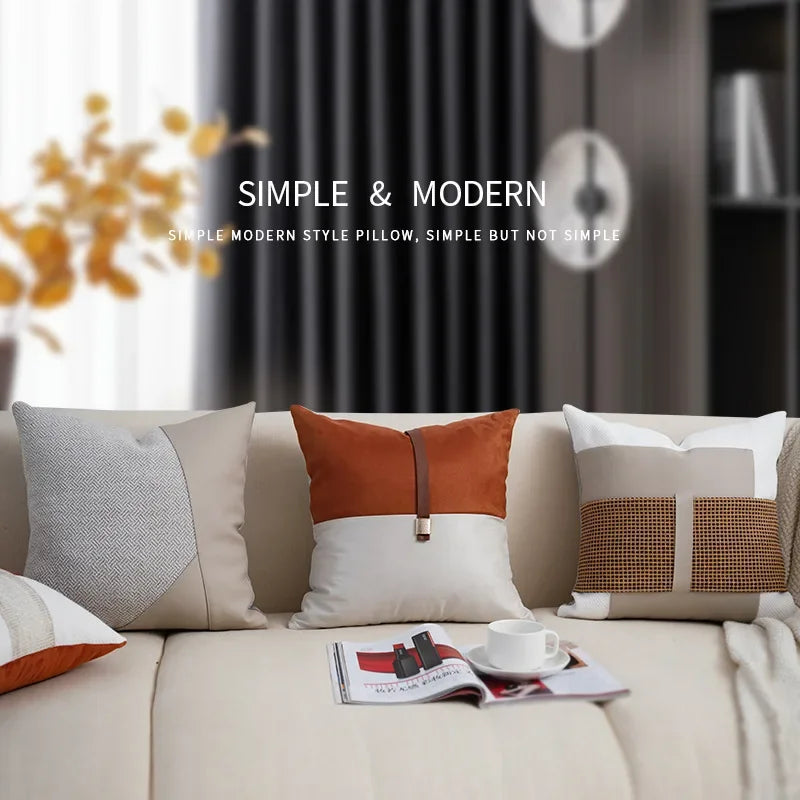 housse coussin carré orange motif géométrique moderne adhésif décoration intérieur