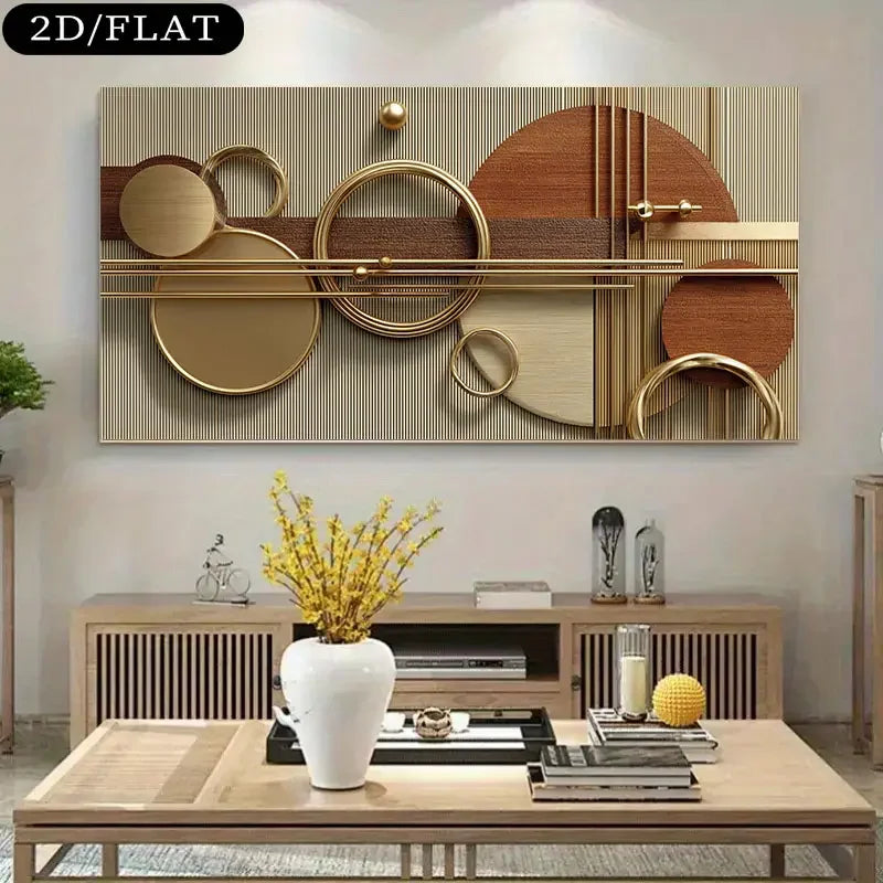 tableau mural moderne abstrait géométrique beige marron doré sans cadre toile haute qualité horizontal