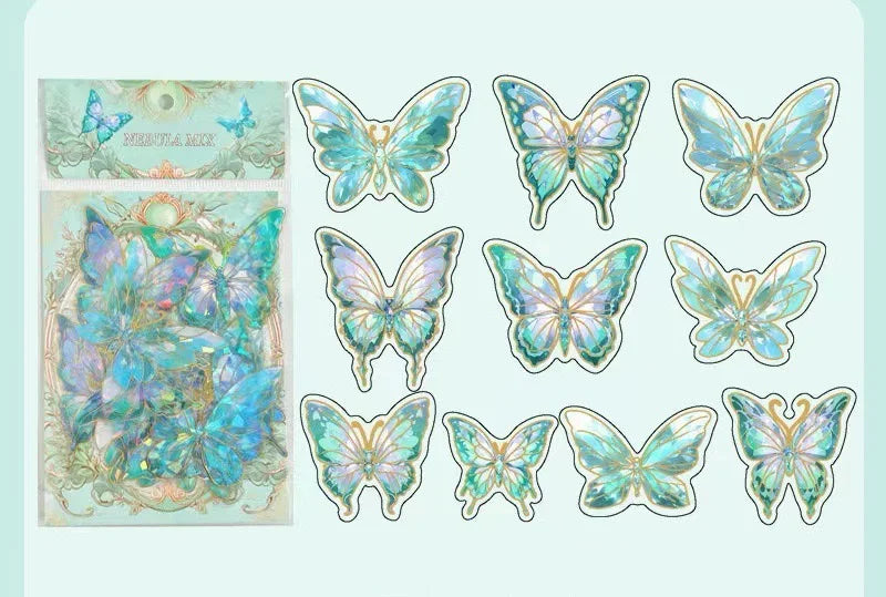 papillons décoratifs transparents rose bleu vert clips élégants bricolage auto collants artisanal