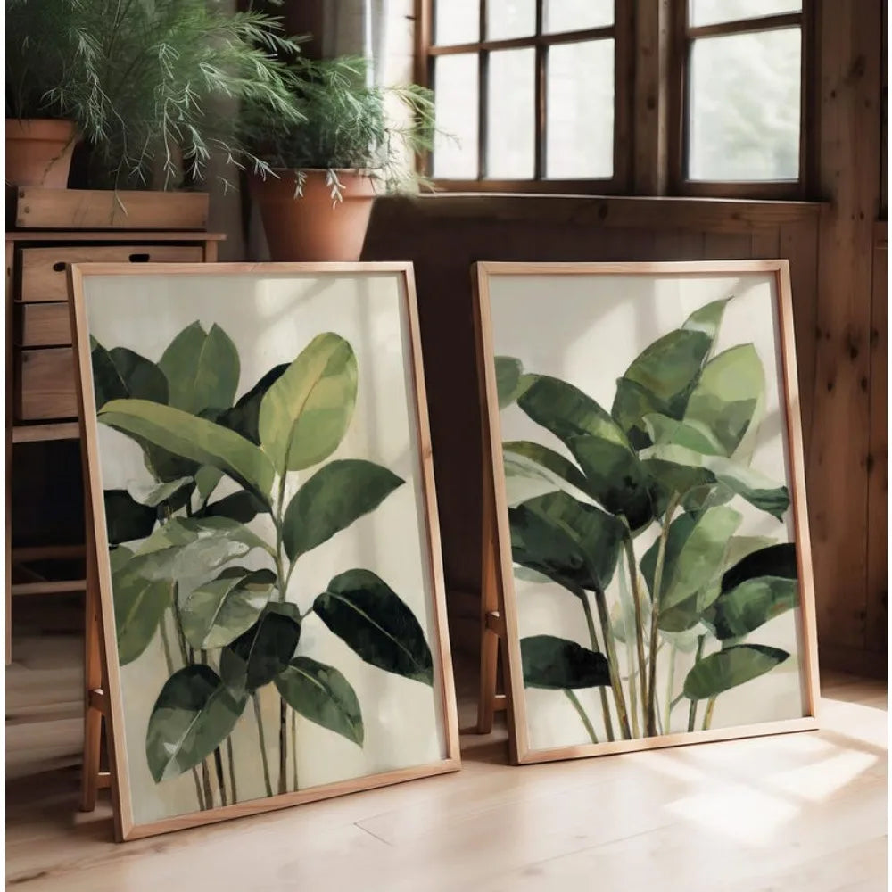 tableau moderne minimaliste feuilles plantes verte toile sans cadre chambre salon 20x30cm 30x40cm 40x60cm
