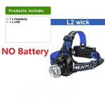 lampe frontale led rechargeable noire bande ajustable headlight imprimée mode haut bas camping pêche
