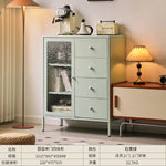 armoire tiroirs blanc moderne verre translucide poignées blanches pieds noirs