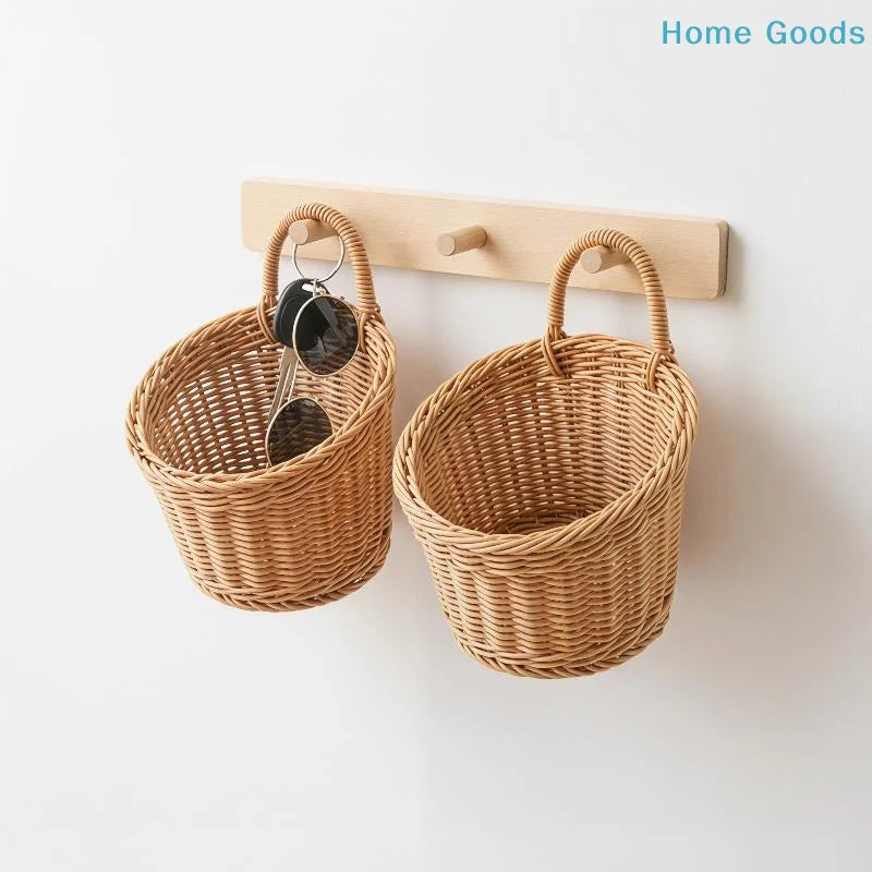 paniers osier rustique tressage naturel beige suspension murale traditionnel organisation decointérieur