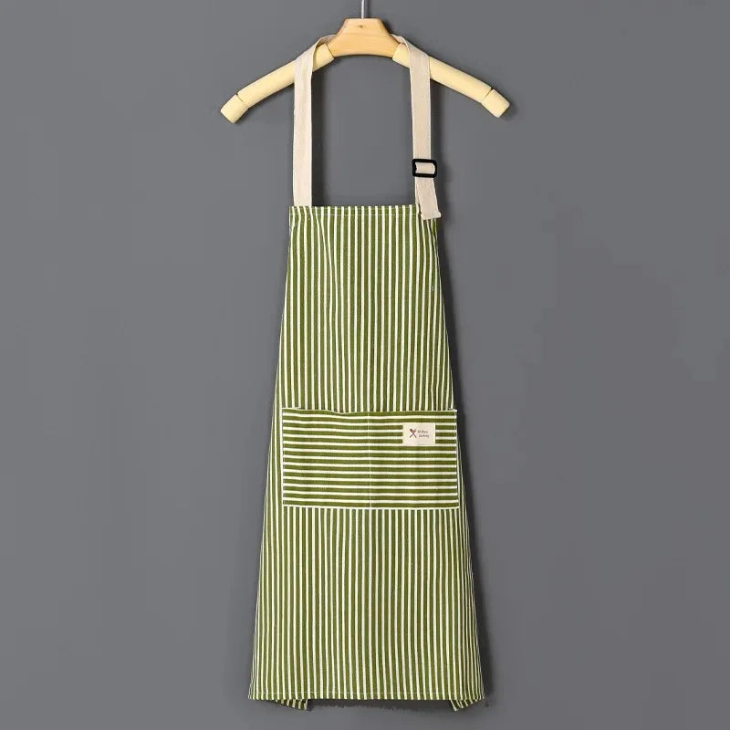tablier cuisine coton rayures horizontales poche avant ceinture ajustable vert clair gris clair rose