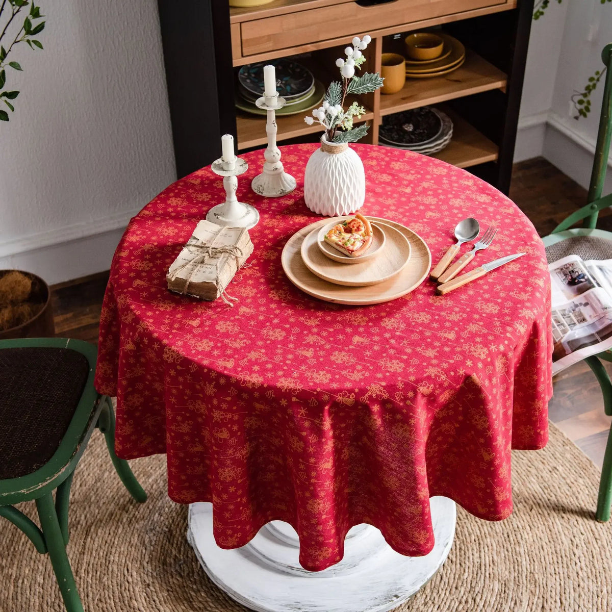 nappe ronde motif végétal franges rustique coton cérémonie mariage festivitéextérieur salon chambre