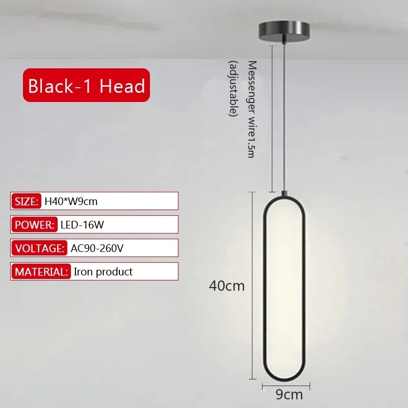 Suspension lumineuse moderne forme pince papier noir or câble suspendu interrupteur tactile