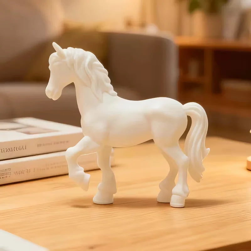 statue licorne blanche décorative moderne sculpture ornement intérieur blanc lisse plastique artificiel