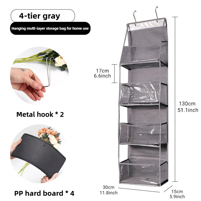 sac rangement suspendu gris maille pratique poches réutilisable porte chambre salle bain