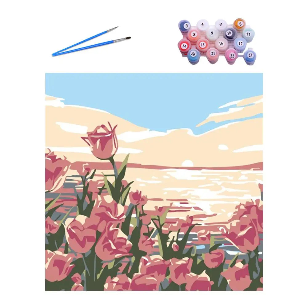 tableau peindre numéros fleurs paysage moderne peinture acrylique décoration intérieure papier support bois pinceaux