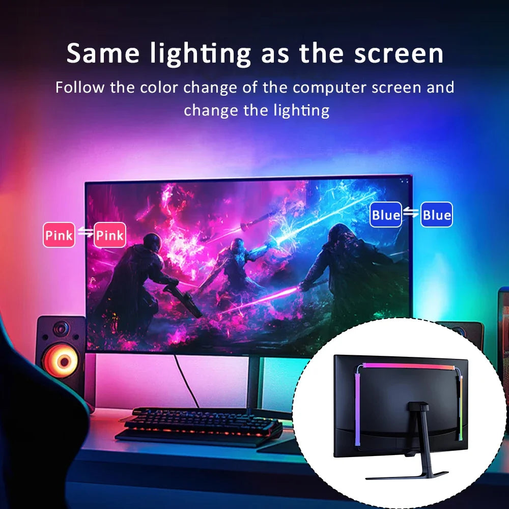ruban led multicolore pc gaming synchronisation écran 24 27 32 34 pouces clip usb
