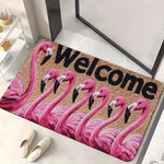 tapis d'entrée moderne flamants roses anti dérapant résistant décoloration 30x50cm 40x60cm bienvenue polyester